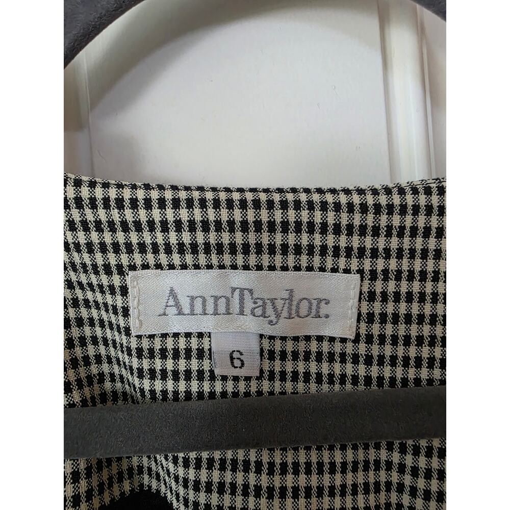 Vintage Ann Taylor Houndstooth Midi Dress Size 6 Black White Button Front 90s - Picture 3 of 7